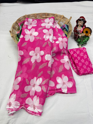 Bhuwal Fashion Floral Print Daily Wear Georgette Saree(Pink)