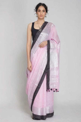 Beauteefy Woven, Solid/Plain Daily Wear Cotton Linen Saree(Light Green)