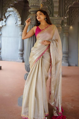 Vrati Creation Solid/Plain Bollywood Tussar Silk Saree(Gold)