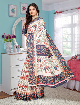 PRTRENDZ Printed Kanjivaram Pure Cotton, Cotton Linen Saree(Multicolor)