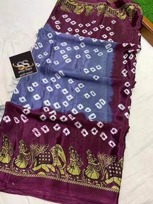 charmie designer Printed Bandhani Silk Blend Saree(Multicolor)