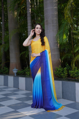 Mugdarra Color Block Bollywood Georgette Saree(Multicolor)