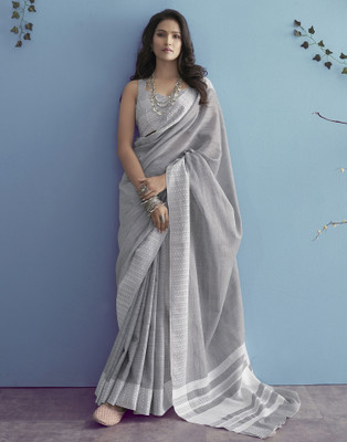 Divastri Woven, Embellished, Self Design Banarasi Pure Cotton Saree(Grey, White)