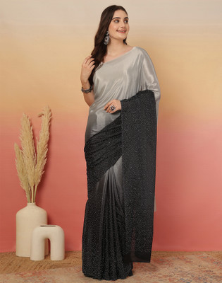 Satrani Embellished Bollywood Silk Blend Saree(Grey, Black)