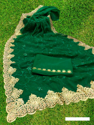 KHRITI FAB Embroidered Bollywood Net Saree(Green)
