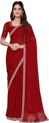 stark Self Design Bollywood Silk Blend Saree(Red)