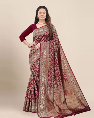 Divastri Woven Banarasi Silk Blend Saree(Maroon)