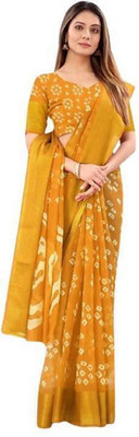 Adrika Solid/Plain Daily Wear Cotton Silk Saree(Yellow)