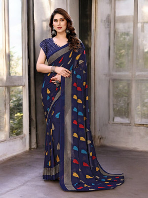 The Textile Hub Self Design Bollywood Georgette Saree(Dark Blue)