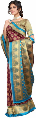 HouseOfCommon Printed, Woven Banarasi Cotton Blend Saree(Multicolor)