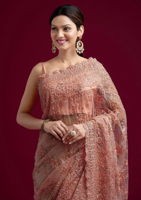 Trendmalls Embroidered Bollywood Net Saree(Pink)