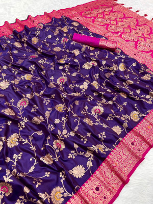 Sindharat Fashion Printed Banarasi Cotton Silk Saree(Purple)