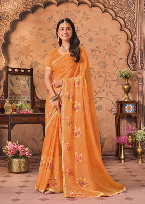 Laxmipati sarees Embroidered Bollywood Chiffon Saree(Orange, Pink)