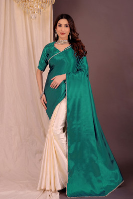 Suali Embellished Bollywood Satin Saree(Green)