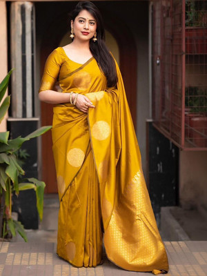 Moda Rapido Woven Daily Wear Silk Blend Saree(Yellow)