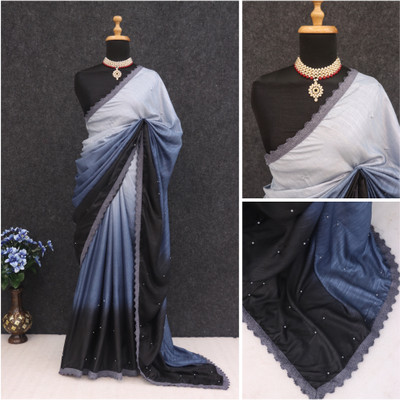 PRIYESHA TEXTILES Color Block Bollywood Cotton Silk Saree(Grey)