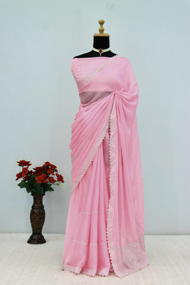 VarniRaaj Fashion Embellished Bollywood Pure Silk Saree(Pink)
