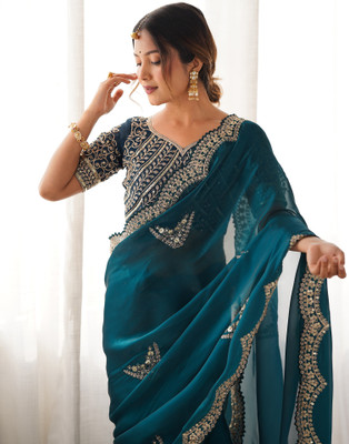 Samah Embroidered Bollywood Organza Saree(Green)