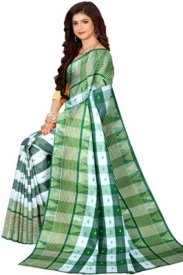 BD Taant Saree Self Design Tant Pure Cotton Saree(Green, White)