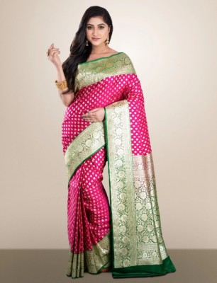 Dulhan Collection Woven Banarasi Pure Silk Saree(Green, Pink)