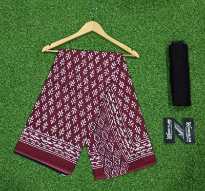 NIKHILAM Printed Daily Wear Pure Cotton Saree(Maroon)