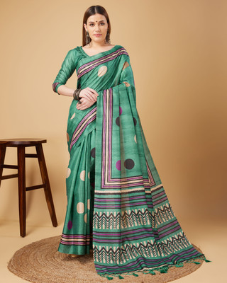 Divastri Digital Print Banarasi Silk Blend Saree(Green)