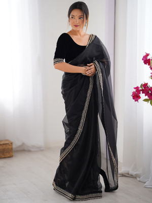 Sareemall Embellished, Solid/Plain Bollywood Net Saree(Black)