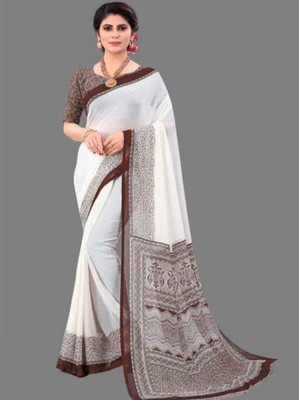 het designer studio Printed Daily Wear Georgette Saree(Brown)