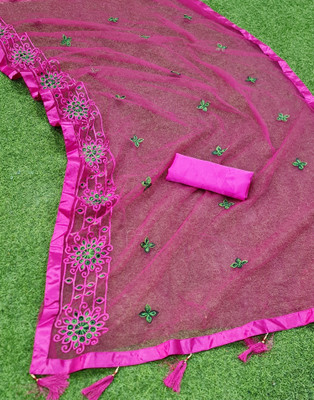 Apnisha Embroidered Bollywood Net Saree(Magenta)