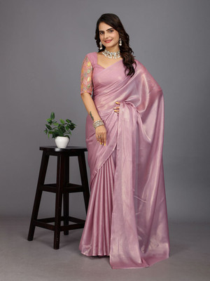 AMIYASILKMILLS Solid/Plain Bollywood Chiffon Saree(Pink)