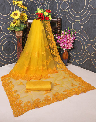 SPAREN CREATION Self Design Bollywood Net Saree(Yellow)