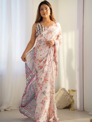 Tasrika Printed Bollywood Chiffon Saree(White)