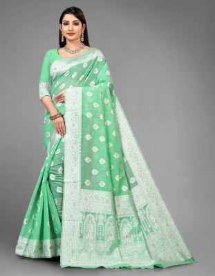 MANBARISAREE Self Design Banarasi Cotton Silk Saree(Green)