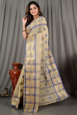 CommonHouseee Self Design Tant Pure Cotton Saree(Multicolor)