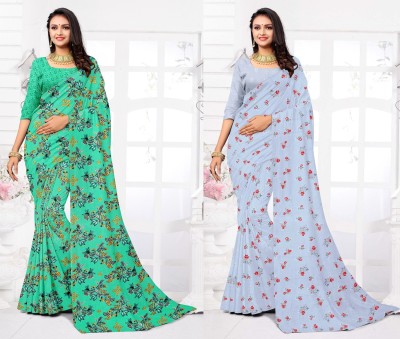 STYLEVEDA Paisley Daily Wear Georgette Saree(Pack of 2, Grey, Green)