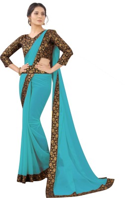 Maruti Creation Self Design Bollywood Georgette Saree(Light Blue)