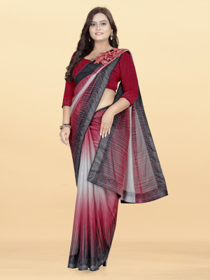 AAMONASTHA Digital Print, Self Design Leheria Lycra Blend Saree(Maroon)