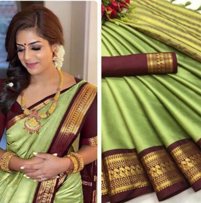 AJELLOCA Woven Maheshwari Cotton Silk Saree(Light Green)