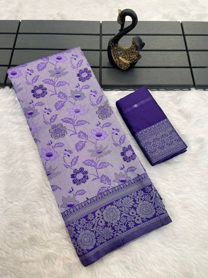 GATISHVAM TEXTILE Woven, Floral Print, Self Design Banarasi Art Silk Saree(Purple)
