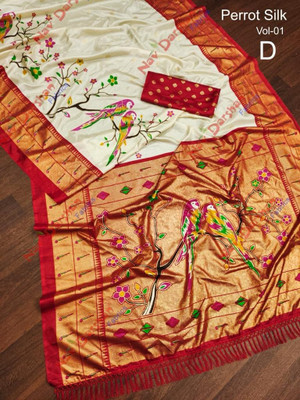 Shirodhari Self Design Bollywood Silk Blend Saree(Cream)