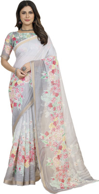 Divastri Printed Daily Wear Cotton Blend Saree(Grey)