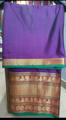 DM DESIGNER Self Design Kanjivaram Cotton Silk Saree(Purple)