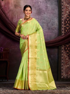 MIMOSA Woven Kanjivaram Art Silk Saree(Light Green)