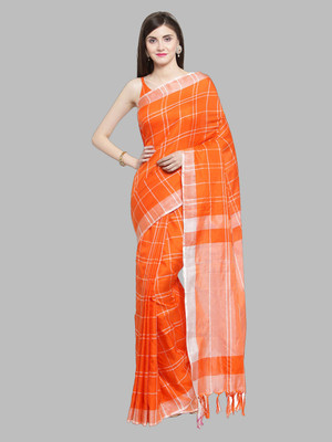 Shaily Solid/Plain Daily Wear Linen Saree(Orange)