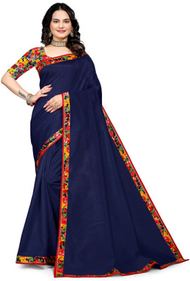 manish Solid/Plain Ikkat Cotton Blend, Silk Blend Saree(Dark Blue)