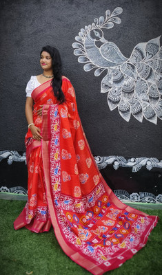 cloud vastra Printed Handloom Tussar Silk Saree(Red)