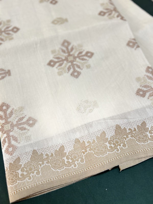 TTANVI Geometric Print Chanderi Cotton Silk Saree(Cream)