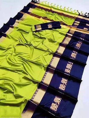 Mortal Textile Solid/Plain Handloom Cotton Silk Saree(Light Green)