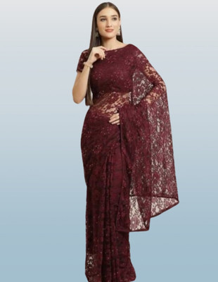 SwiftStyle Solid/Plain Bollywood Net Saree(Brown)