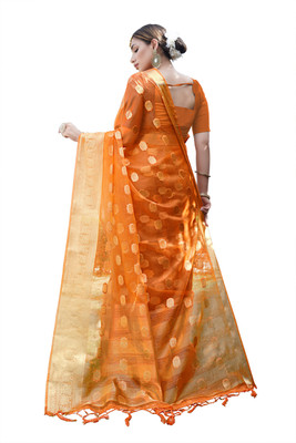 KOTHARI SKT Applique Bandhani Organza Saree(Orange)